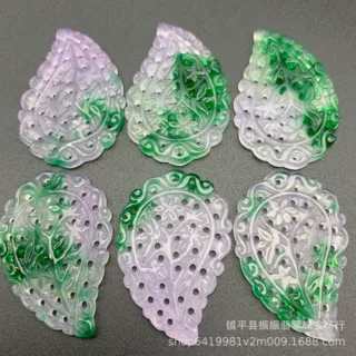 镂空蓝底飘绿树叶坠饰批发 心形散件diy耳坠耳环玉石饰品配件佩饰