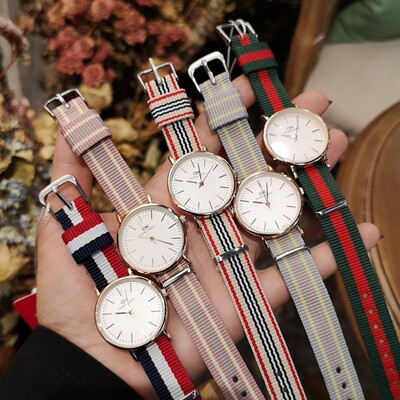 Cardamon DOUKOU Tape Pink stripe student white collar Korean Edition fashion Trend Simplicity leisure time Female watch