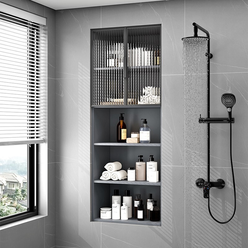 Stainless Steel Built-In Niche Cabinet Glass Cabinet Bathroom Bathroom Balcony Storage Waterproof Storage