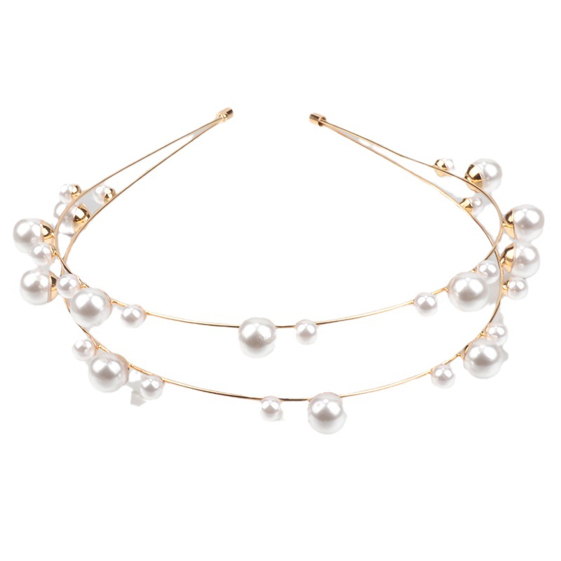 Serre-tête à double rang de perles pour coiffure de mariage_voghion.com