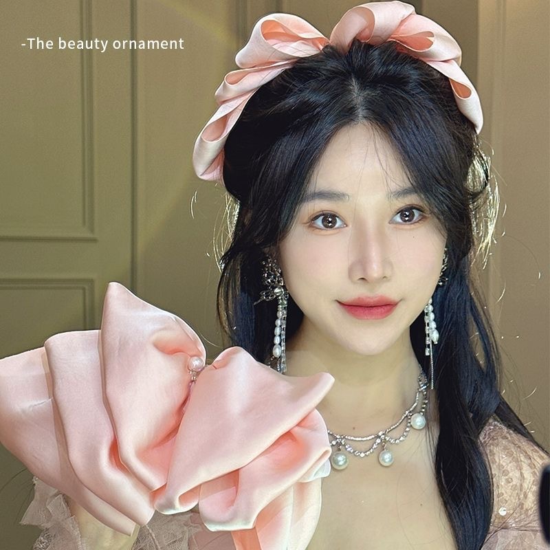 女性の後頭部用のパールの大きなリボンヘアピン、かわいいヘアピン、ヘアアクセサリー、高級帽子、ワンラインスプリングクリップ卸売|undefined