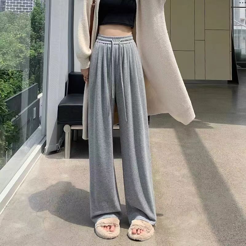 裤子女2025春秋冬季新款磨毛糯米裤小个子高腰休闲垂感直筒阔腿裤|undefined