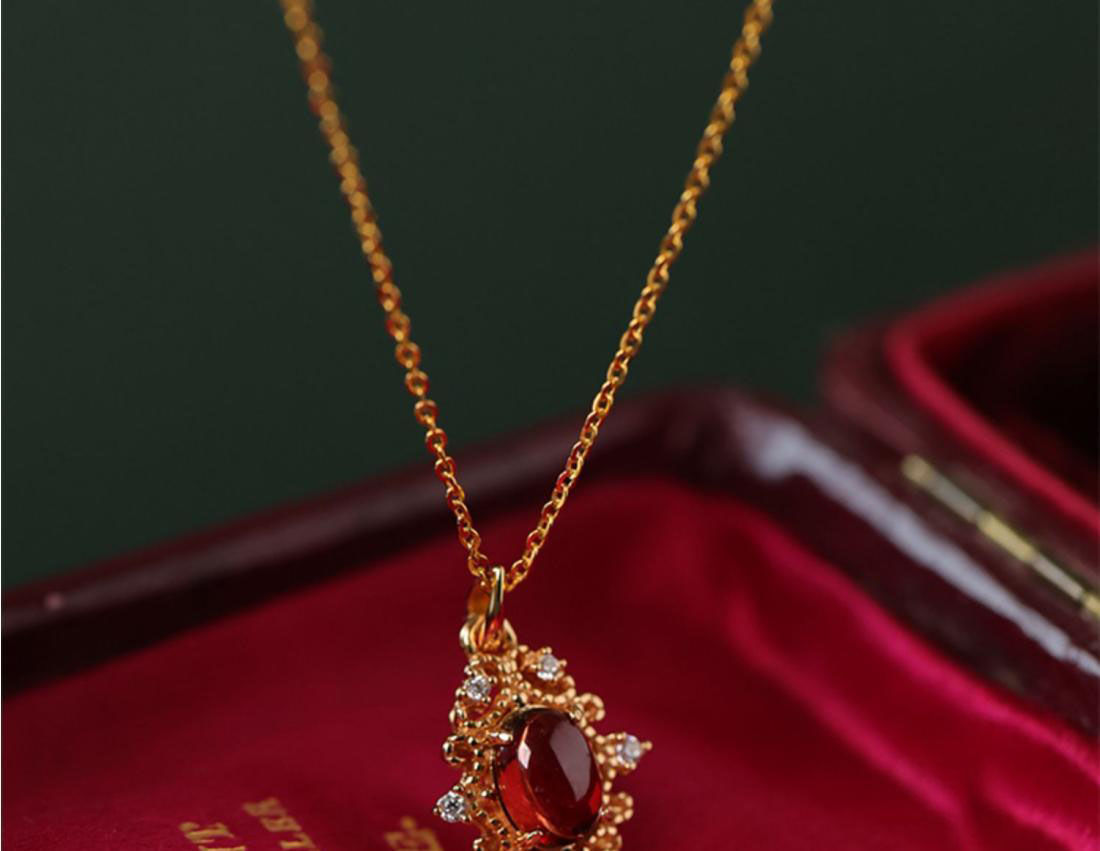 Garnet Pendant Necklace Palace Style Medieval Retro Jewellery_voghion.com