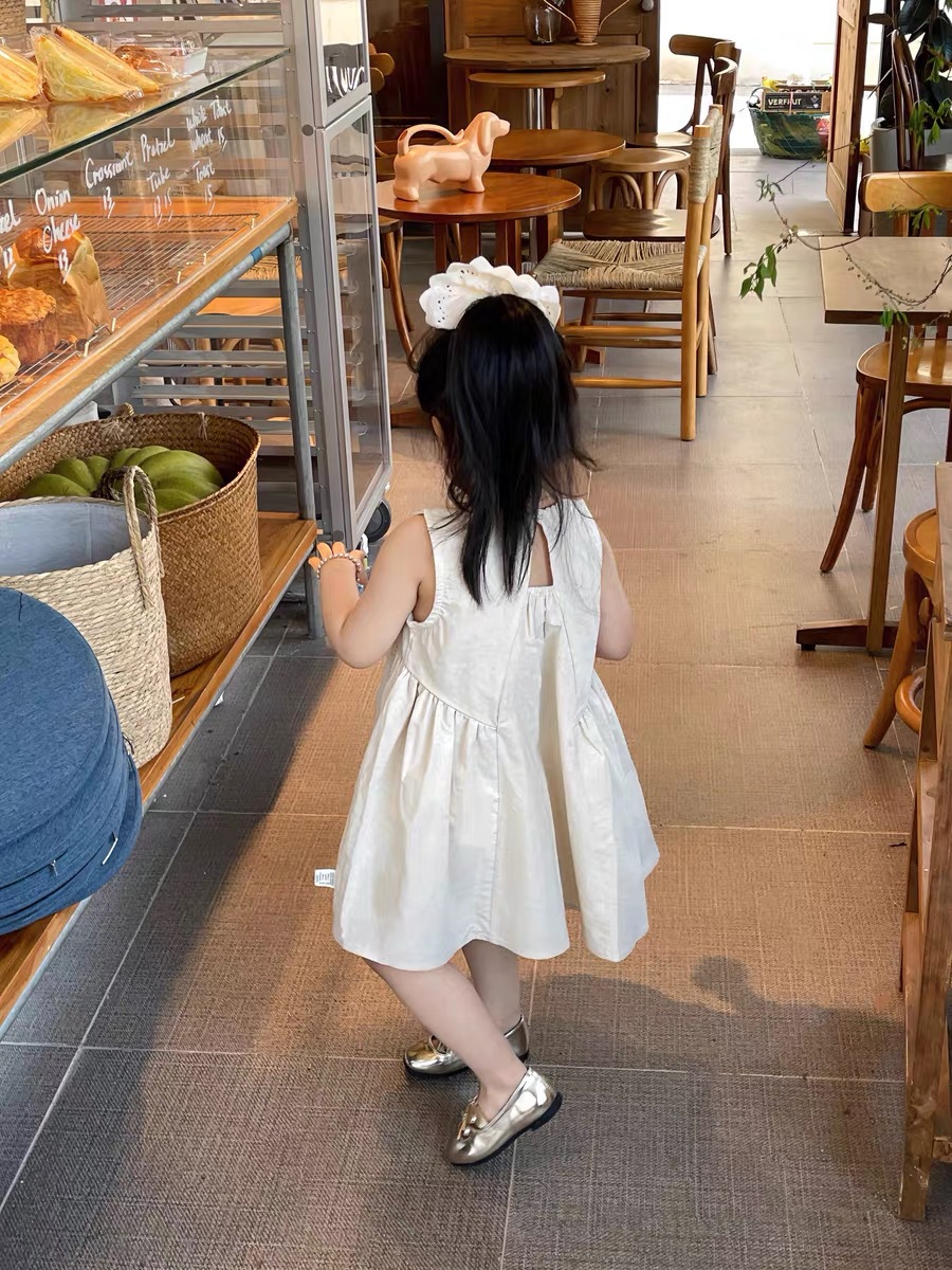 Ärmlös sommarklänning för flickor med rosett prinsessklänning_voghion.com