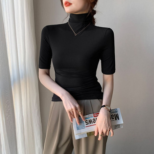 A generation of modal high collar bottoming shirt women's autumn and winter new five-point sleeve inside slim foreign style bottoming coat