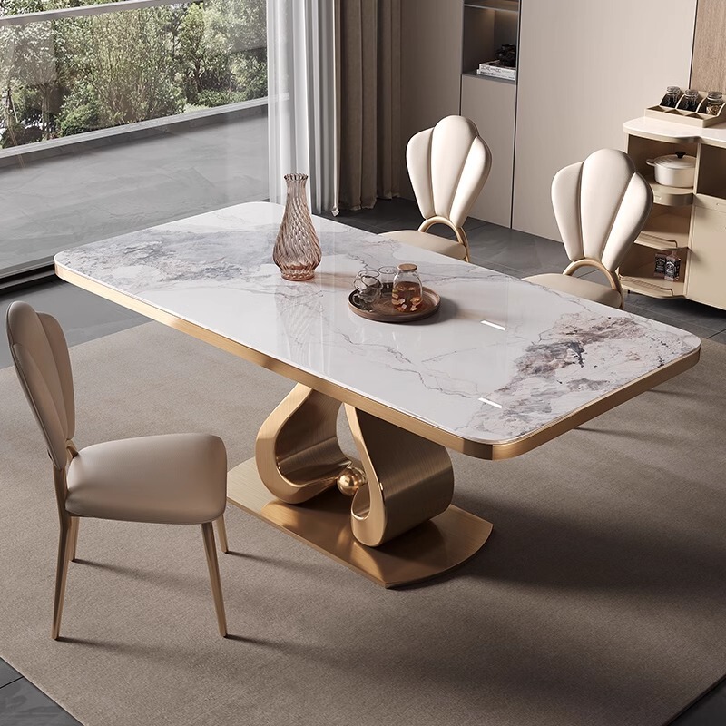 Rock Plate Dining Table Light Luxury Modern Simple High-end Rectangular High-end Household Designer Restaurant Table and Chair Combination