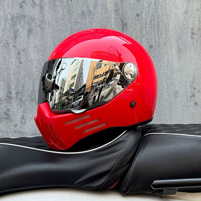 Motosiklet kaskı (dəbilqə), Women, Full-Face Helmet for Heavy Motorcycles - ferrari-red-silver-plated-mirror-transparent-mirror-delivered-m