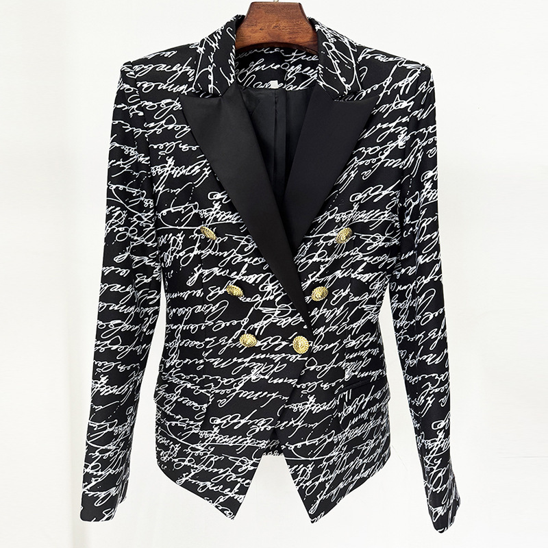 High Street Fashion 2026 Early Spring New Style High-End Fashion English Letter Print Double-Breasted Slim-Fit Blazer