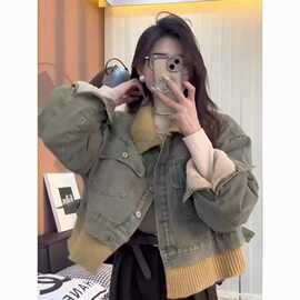 美式复古慵懒风撞色翻领牛仔外套女春秋新款小众休闲风上衣潮
