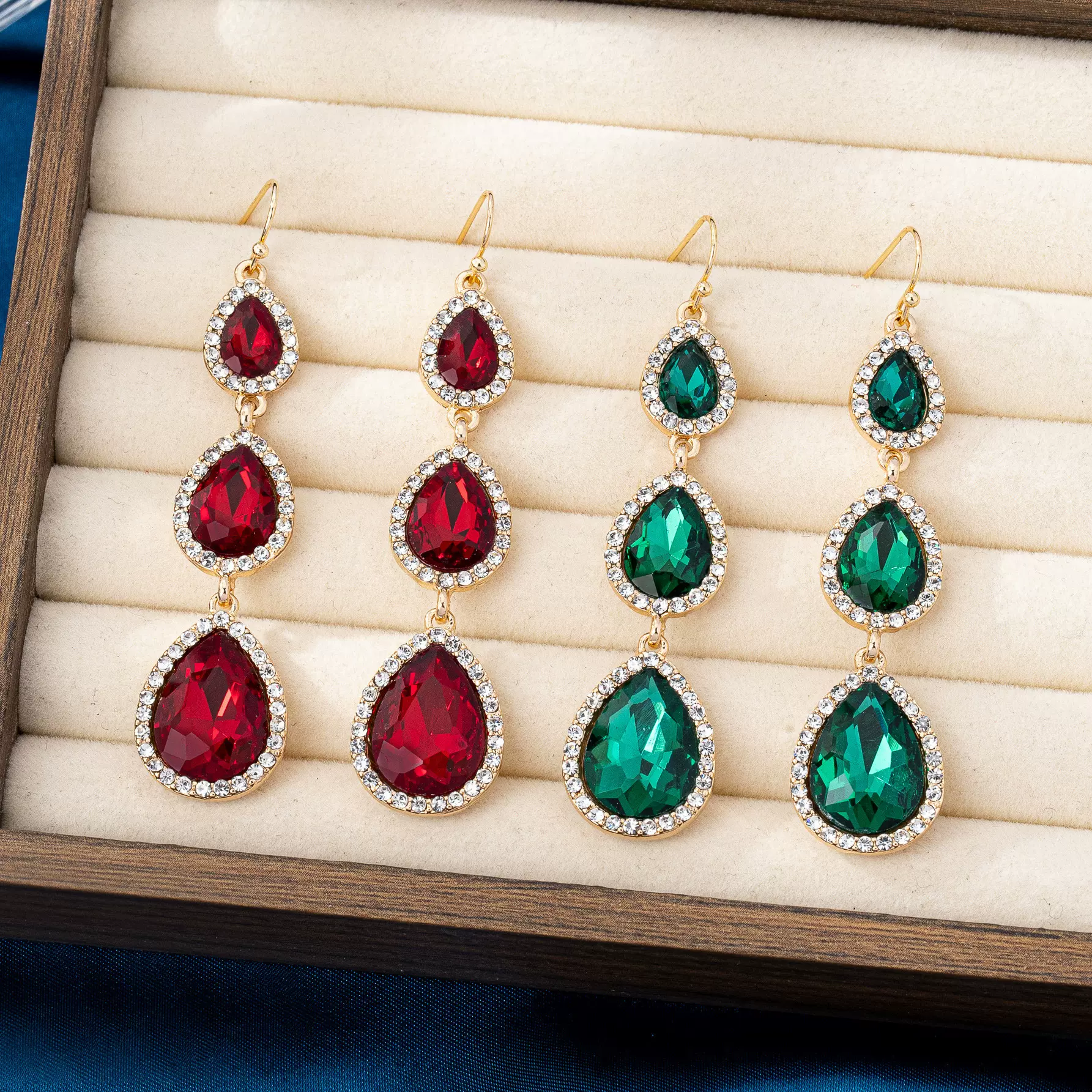 跨境外贸时尚长款水滴镶钻耳环 气质闪亮满钻几何水晶耳坠耳饰