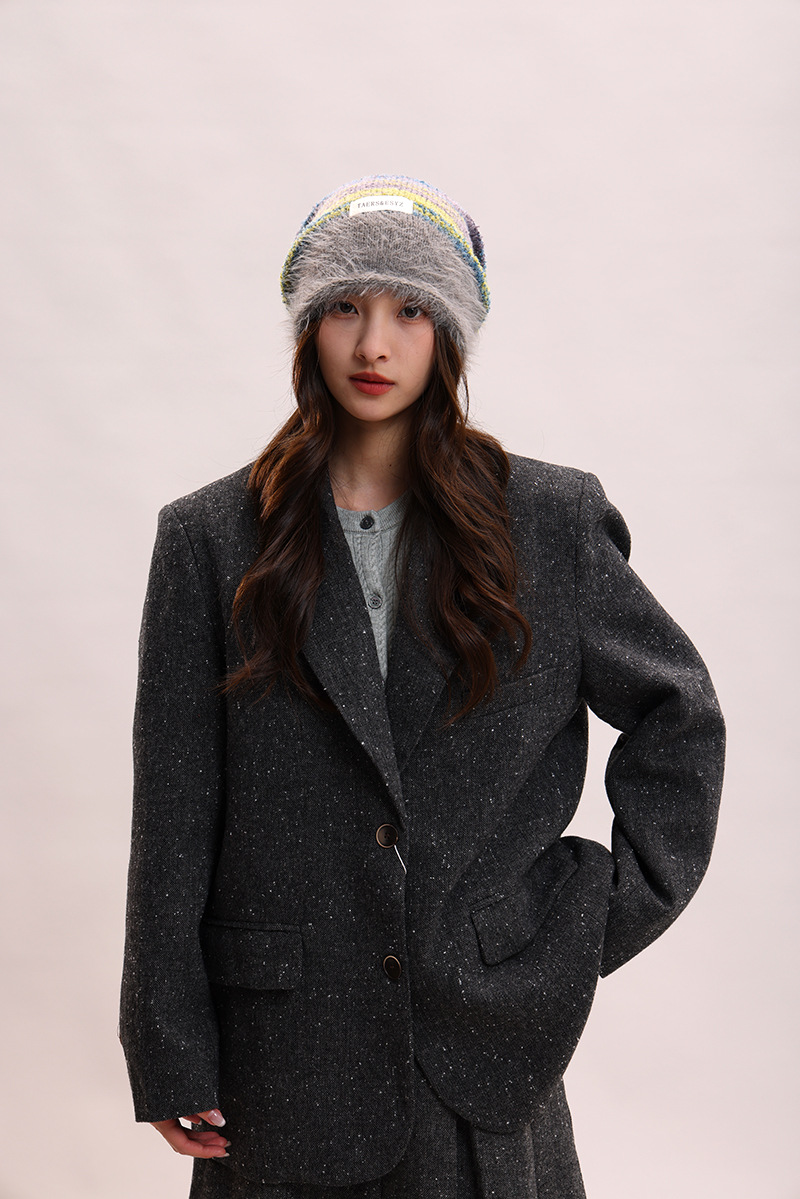 Cappello di lana per bambini, lavorato a maglia, con filato di piume femminili, impilato, che mostra il viso, piccolo calore autunnale e invernale, freddo cappello di lana, maschile_voghion.com