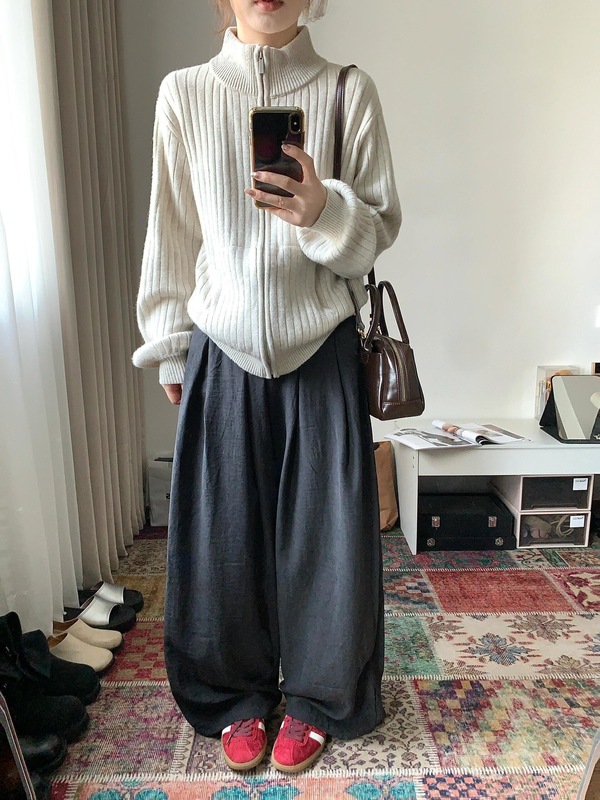 慵懒早秋上衣小个子宽松外搭针织衫上衣立领拉链开衫毛衣外套女|undefined