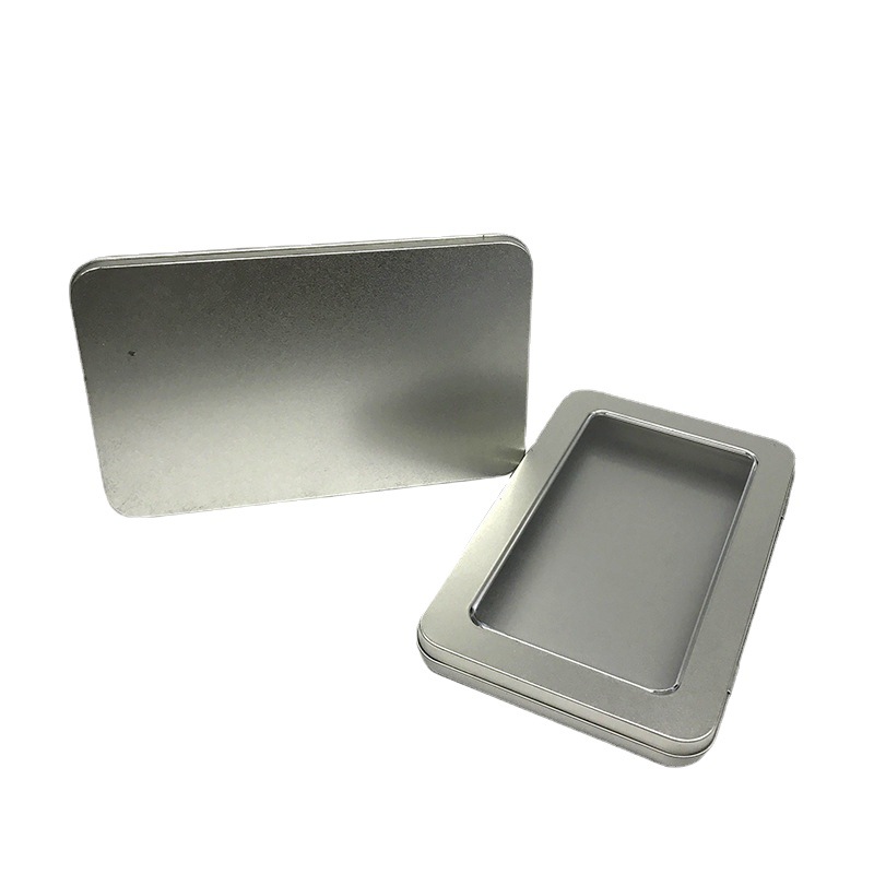 Caja Rectangular de Hojalata con Tapa Abatible para Baterías y Productos Digitales