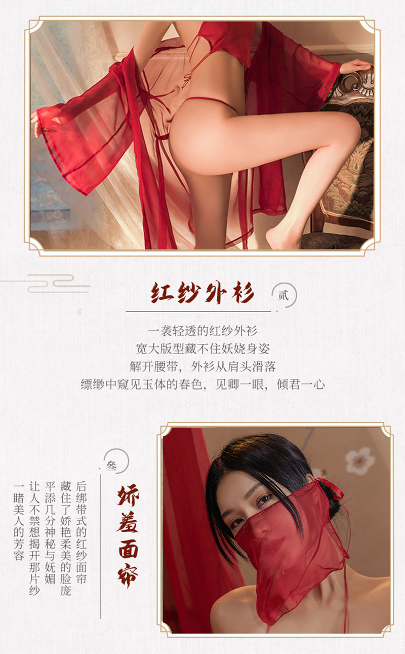 Hanfu-Inspired Chiffon Lingerie Set with Robe, Belly Wrap, Thong and Veil — detail image 5