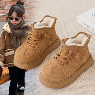 Girls' fleece-lined Thickened 2024 Winter New Children's Snow Boots Baby Thick-soled Cotton-padded Shoes Warm Boys' Ankle Boots