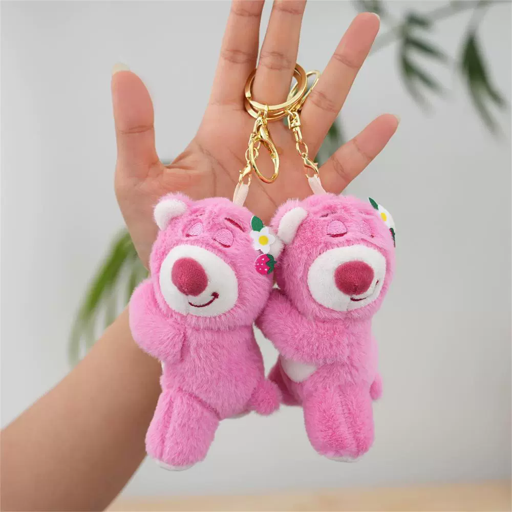 Милый розовый клубничный медведь кулон плюшевая игрушка маленький размер цветок медведь кукла захватить машину кукла школьный рюкзак украшения брелок