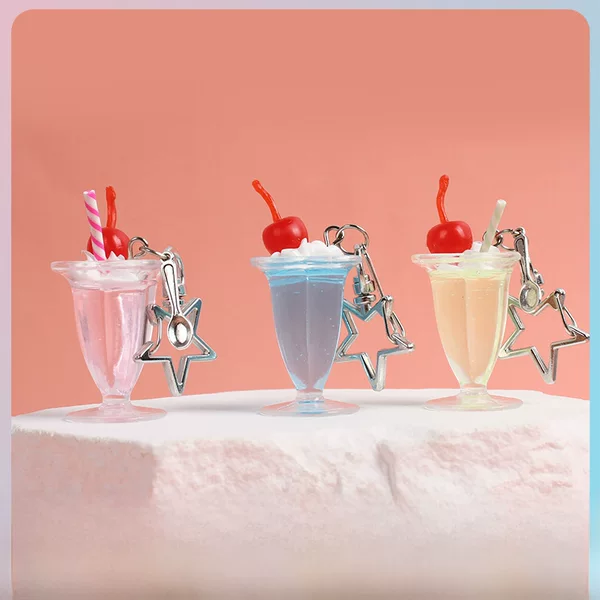 Little Red Book same simulation fruit milk tea cup pendant fun spoon star buckle ice cream cup bag ornaments