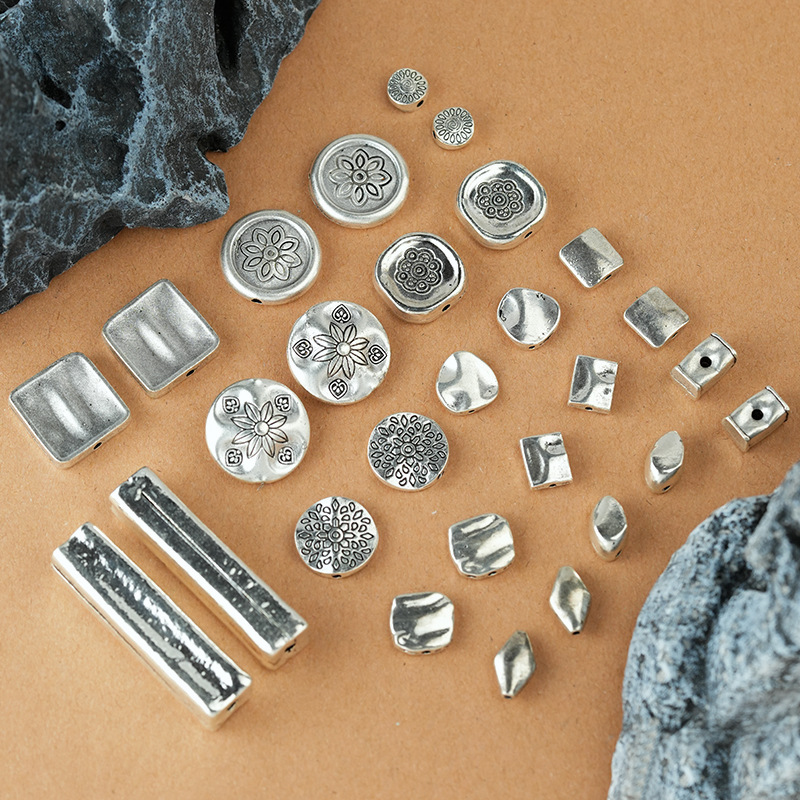 泰国清迈银藏银手工配件饰品通孔隔珠 仿纯银DIY水晶手链串珠配饰