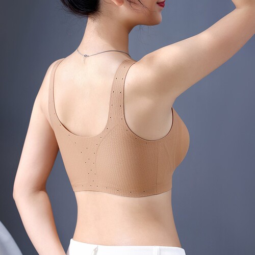 Wide Shoulder Straps Fixed Cup Soft Support Anti-Sag Bra for Women Small Bust Push-Up Wireless Beautiful Back Latex Backless Bra