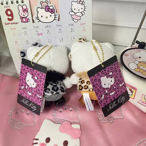 Cartoon hot sale new style leopard print KT pendant cute plush doll bag pendant hanging decoration backpack pendant wholesale