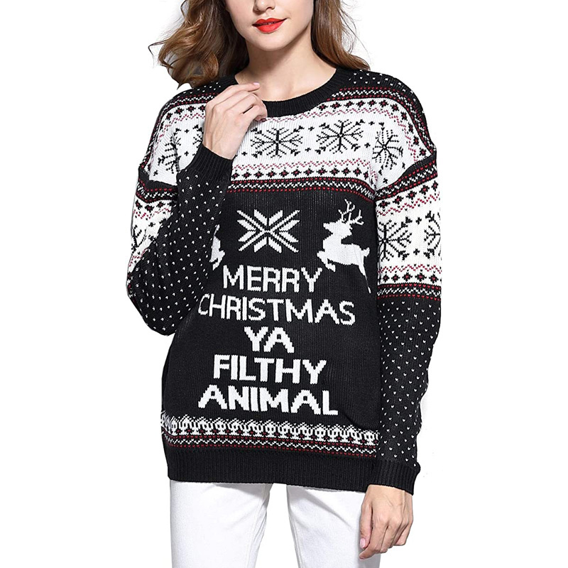 2024 popular UglySweater festival de navidad ChristmasSweater cuello redondo prendas de punto femenino