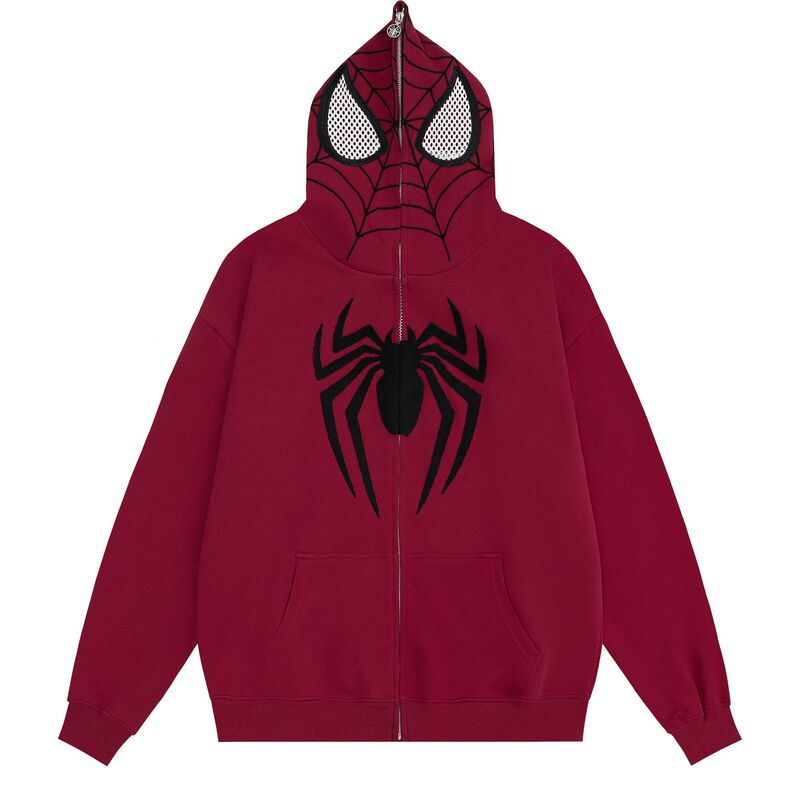 Longitudinal Clothing Club American Niche Design Spider Pull Head Hollow Mesh (Visible) Hooded Sweater Zipper Cardigan