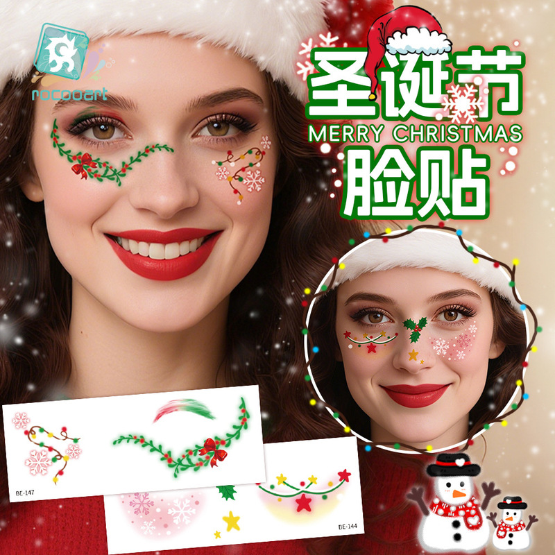 Ruikalong Cross-Border Cute Christmas Makeup Face Stickers for Kids Party Freckles Face Tattoo Print Stickers Snowflake