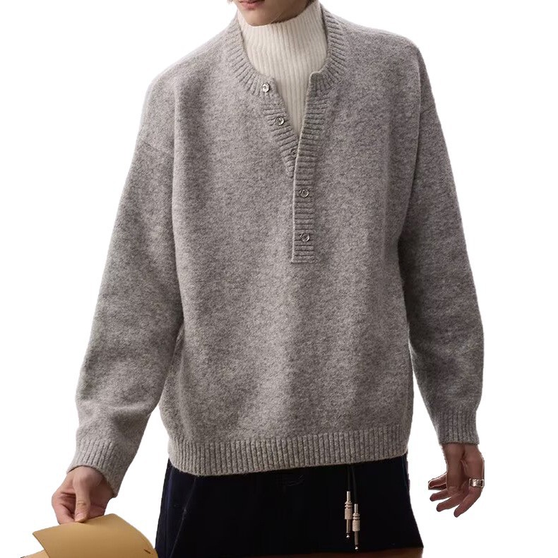 Explosiones transfronterizas de tamaño grande falso de tamaño europeo dos piezas de camisetas de punto de cuello medio alto suéter hombre viejo dinero de la fábrica de botón de moda al por mayor