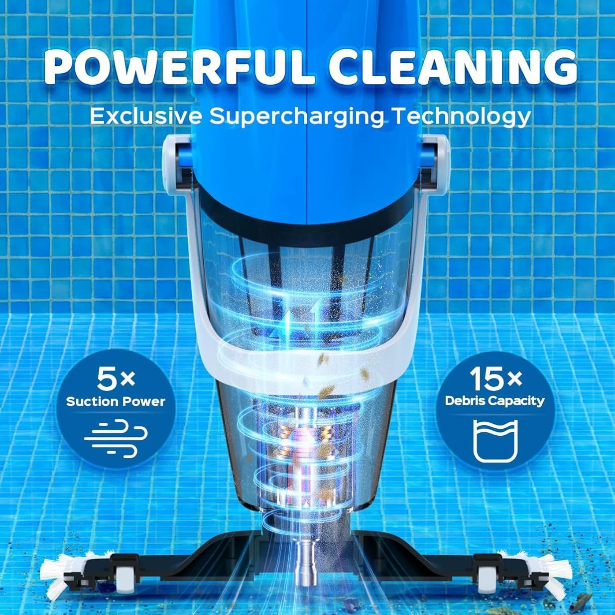 Беспроводной пылесос для бассейна Ручной перезаряжаемый пылесос с телескопической штангой, 80 минут работы Электрический
