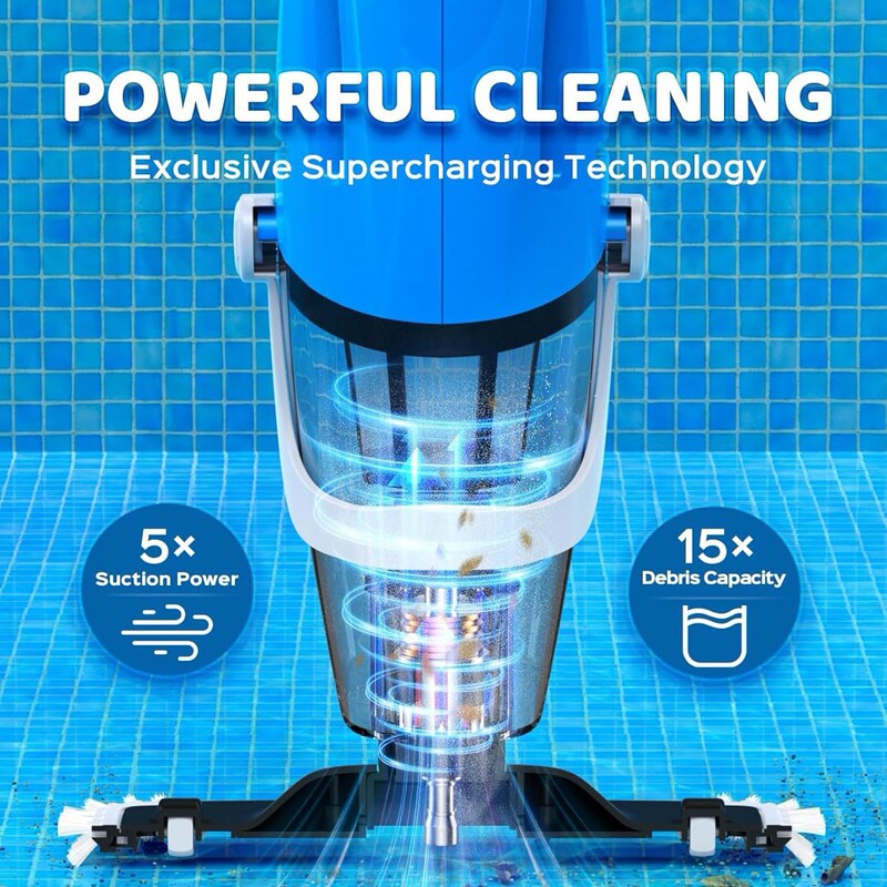 Cordless Swimming Pool Vacuum Cleaner Handheld Rechargeable Vacuum with Telescopic Rod, 80 Minutes to Run Time Electric