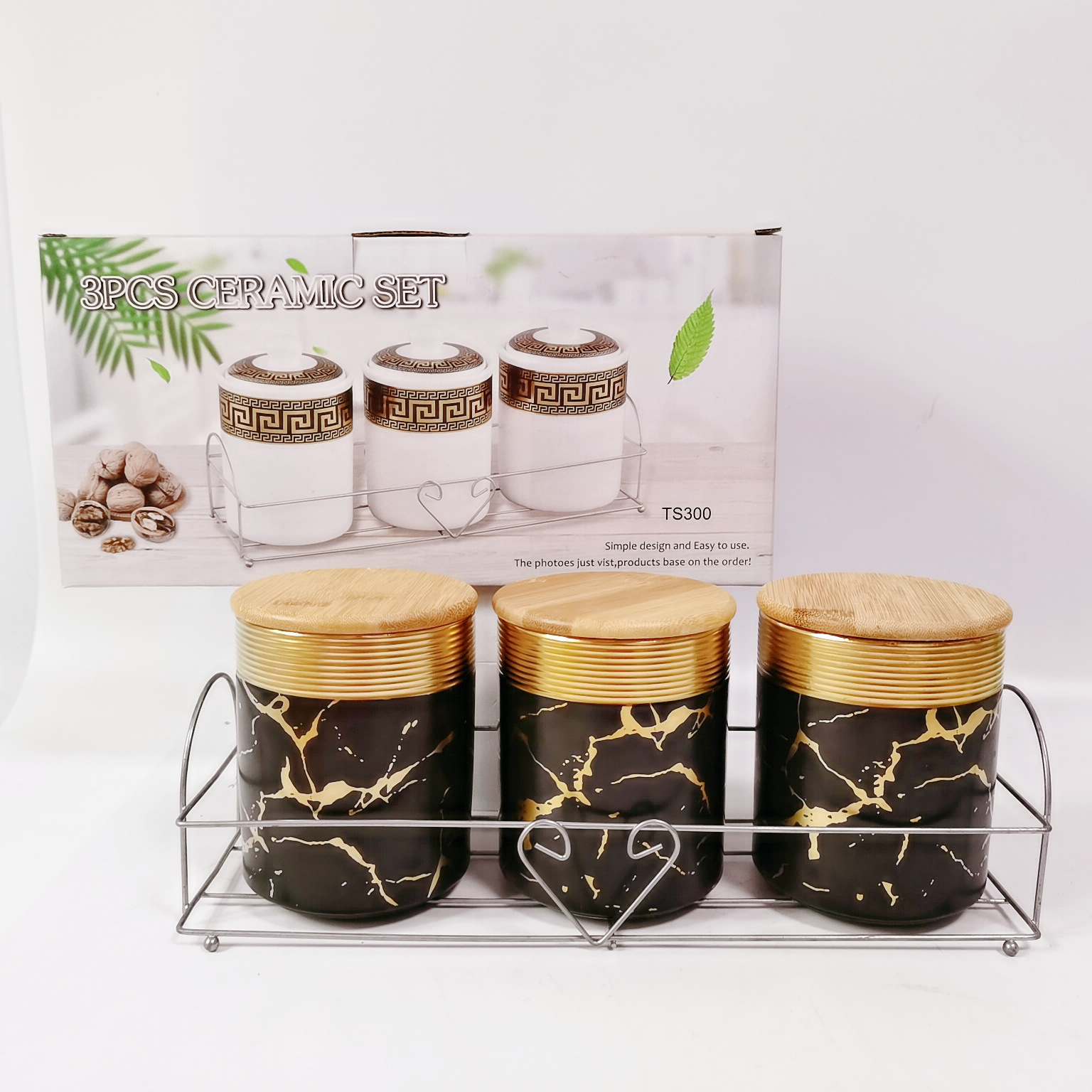 Exportación transfronteriza de almacenamiento de cerámica tarro galvanoplastia sellado tarro cocina condimento tarro con marco de hierro caramelo de almacenamiento tarro traje