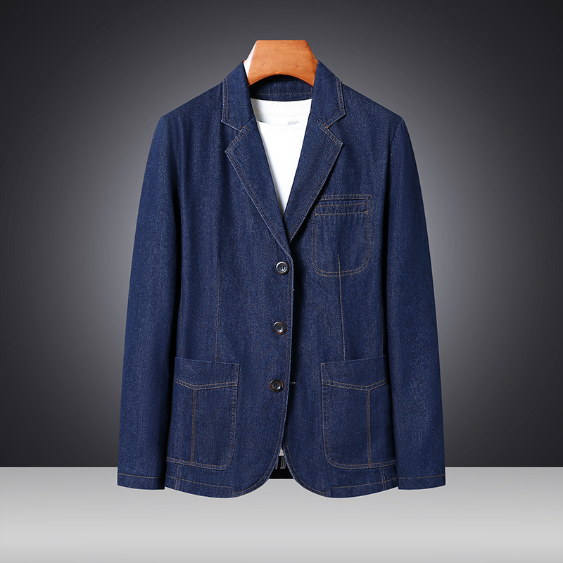 Spring and Autumn New Denim Suit Men's Business Casual Spring and Autumn Jacket Slim Fit Stable Middle-Aged and Young Men's Suit 5986 Spring and Autumn New Denim Suit Men's Business Casual Spring and Autumn Jacket Slim Fit Stable Middle-Aged and Young Men's Suit 5986
