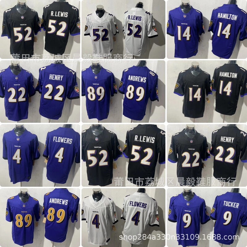 in stock Rugby Jersey New Third Generation Ravens 8, 0, 9, 22, 14, 52 Embroidered Edition