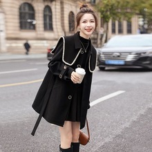 黑色毛呢外套女冬季小个子2024新款韩系设计感小众赫本风呢子大衣
