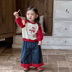 女童卫衣2025新款秋季甜美可爱卡通拼色长袖上衣百搭休闲牛仔裤潮