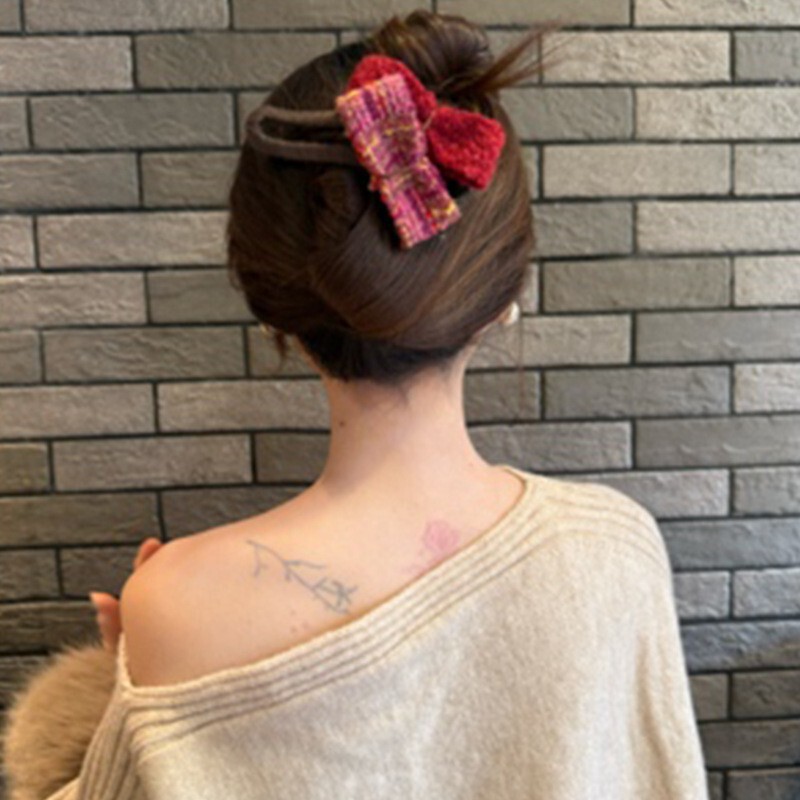 小香风ab双面蝴蝶结毛绒抓夹女后脑勺高级感盘发夹鲨鱼夹头饰发卡|undefined