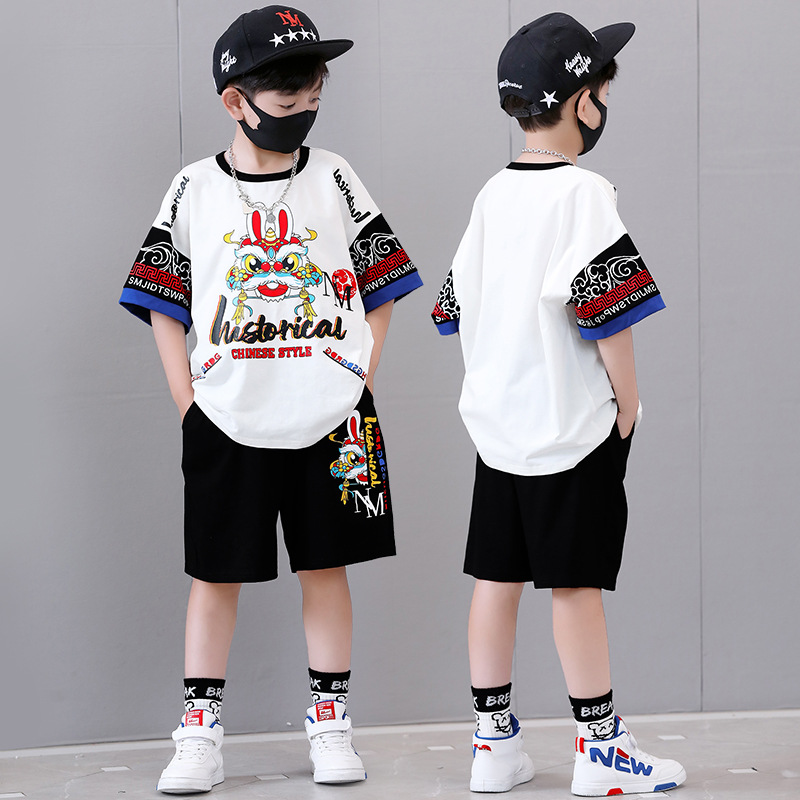 Νέο κορεατικό παιδικό πουκάμισο μεσαίου μεγέθους, μεγάλο, κοντομάνικο, μοντέρνο, σετ δύο τεμαχίων για αγόρια, καλοκαιρινό, κορεατικό, σετ_voghion.com