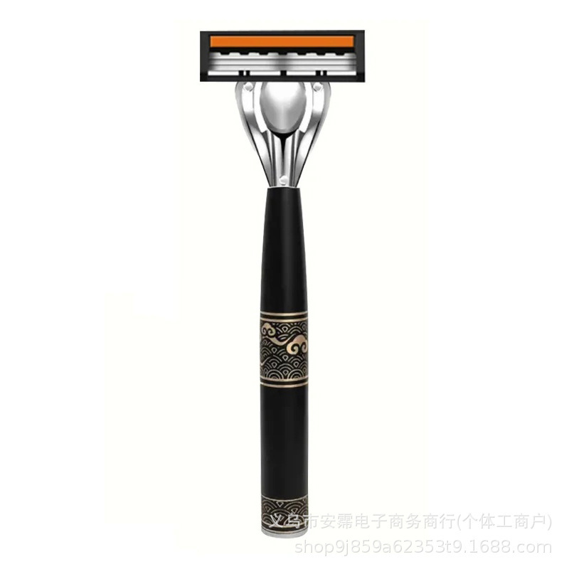 跨境爆款祥云国风3层不锈钢剃须刀套装耐用不锈钢刀柄刀架|undefined