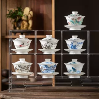 羊脂玉瓷悬停三才盖碗茶杯防烫单个家用茶盏功夫茶具 陶瓷泡茶碗