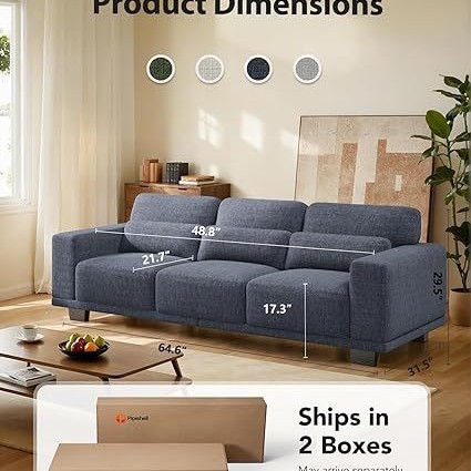 Sofá moderno de 3 asientos sofá acolchado de asiento profundo correa de sofá desmontable cubierta lavable sala de estar amplio reposabrazos tela de lino simple