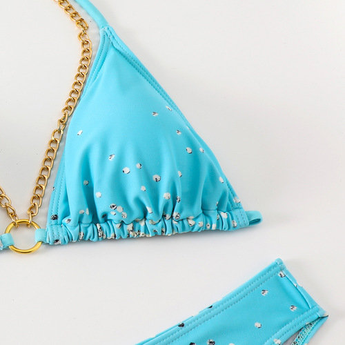 2025 European and American sexy multi-color chain bikini three-piece printed tie-up swimsuit bikini