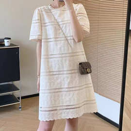 女装减龄小香风连衣裙女夏季新款宽松遮肉气质镂空蕾丝裙子女新品