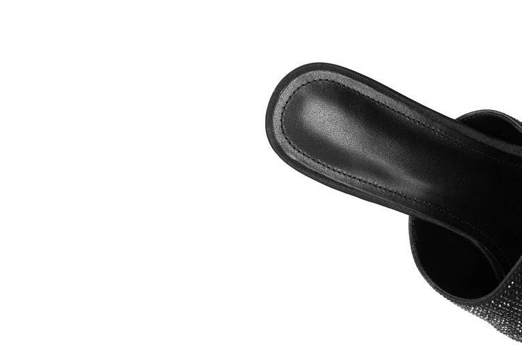 Sandal cao gót nữ quai một dây đính đá, gót nhọn 9 cm, đế platform — đen chi tiết 8