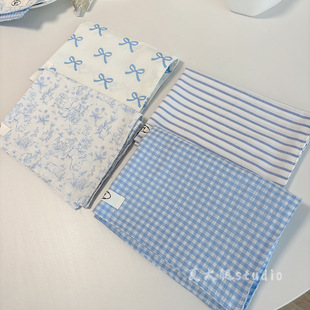 Ins Style Blue Homemade Cotton Check Versatile Classic Plaid Placemat Rectangular Heat Insulated Napkin