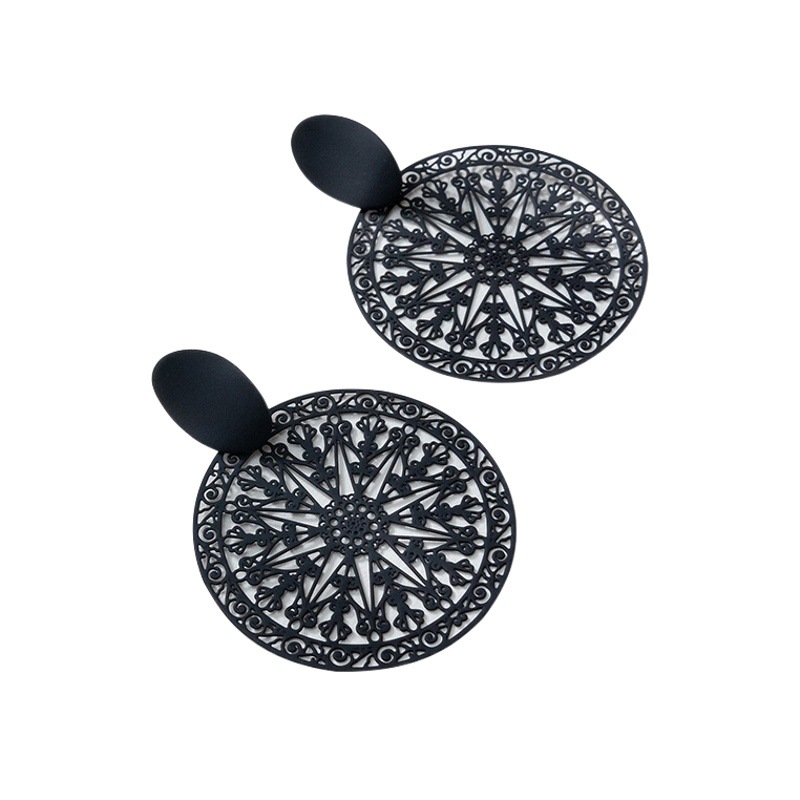Pendientes geométricos huecos de estilo retro chino, diseño de nicho de estilo femenino, pendientes negros de alta gama, fuente transfronteriza