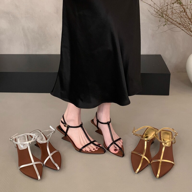 Wedge High Heels Red Thin Strap Sandals Fairy Shoes 2025 New Summer French Niche with Skirt Roman Shoes