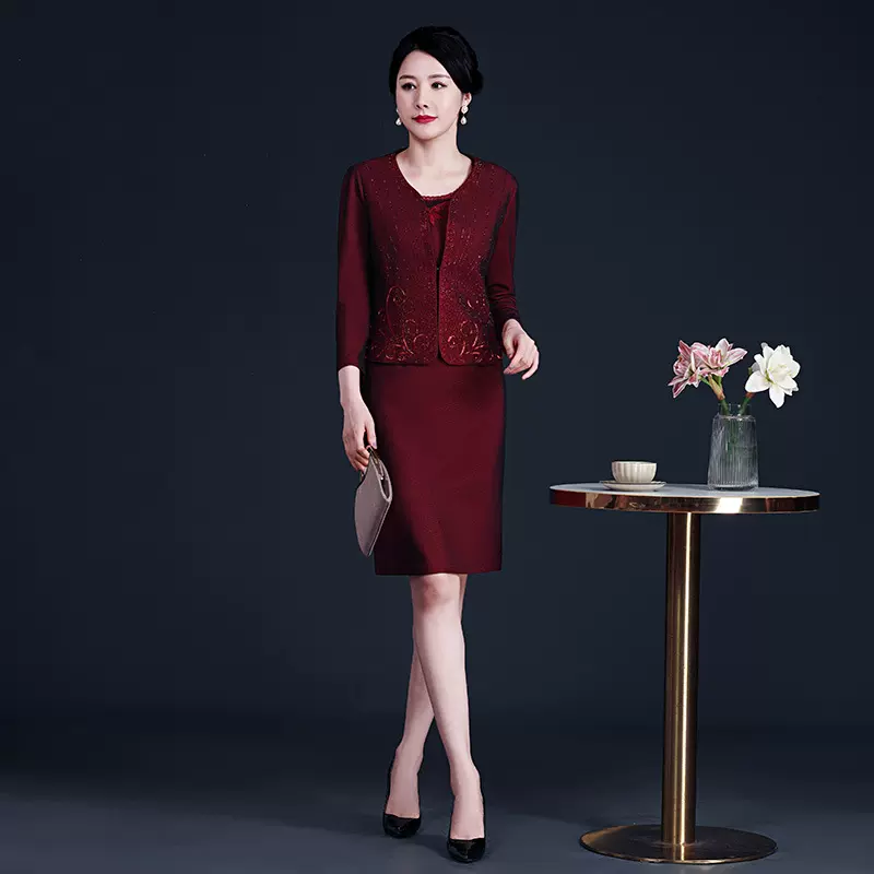 2025年秋季新款舒适复合网布修身款连衣裙高档气质中年女装妈妈装