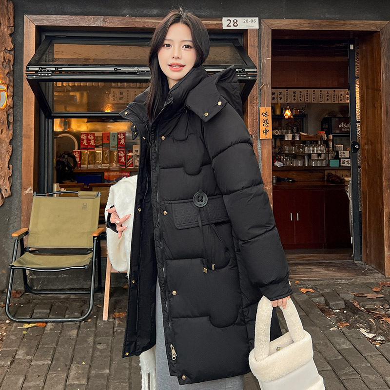 Algodón de pluma para mujeres 2025, nueva moda de algodón para mujeres de invierno coreana suelta chaqueta de algodón con capuz, abrigo grueso
