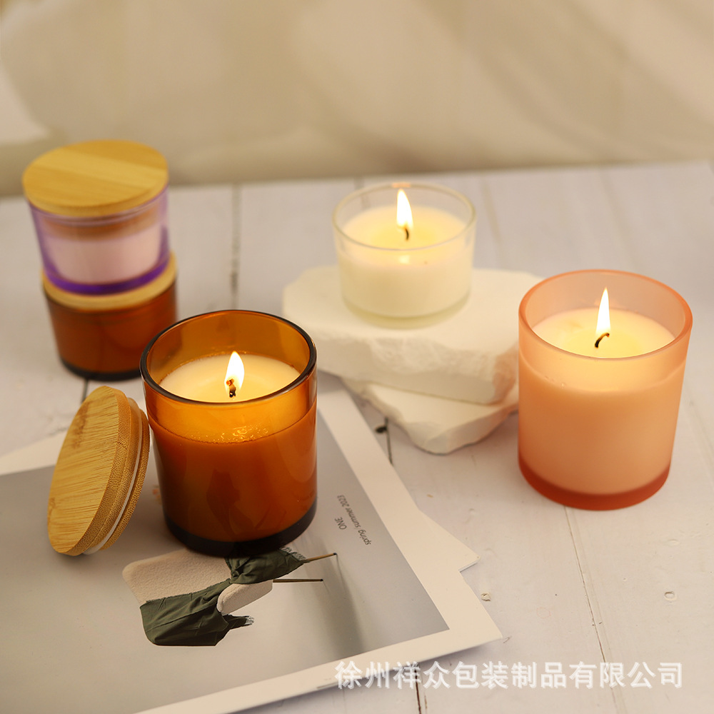 Vela de venta caliente transfronteriza Vela de vidrio de color de bricolaje Vela Tarro de vidrio transparente con tapa de madera Vaso vacío Contenedor