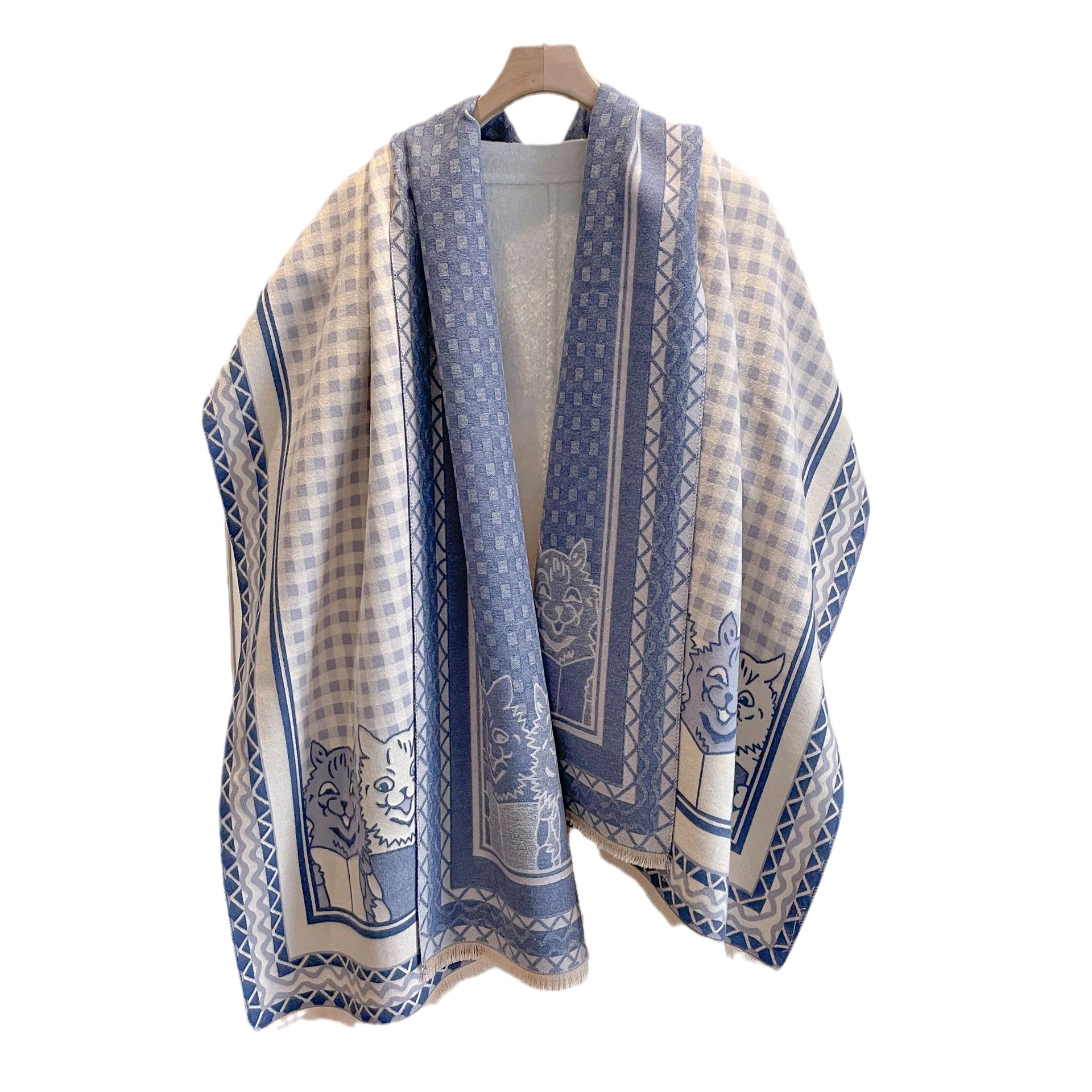 2023 nuevo estilo coreano versátil bufanda engrosada chal otoño e invierno cálido cachemir-como plaid gatito impreso bufanda para mujeres